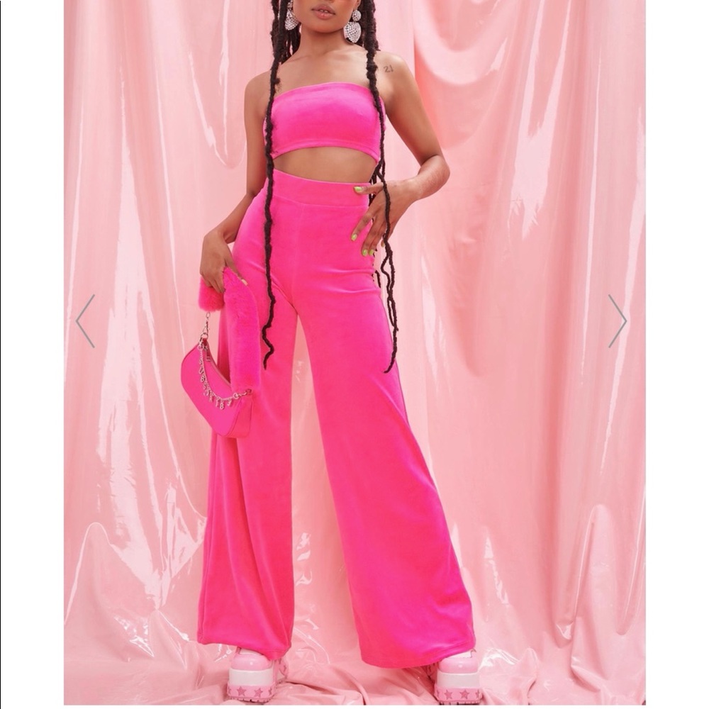 Dolls kill two piece hot pink velour/velvet set